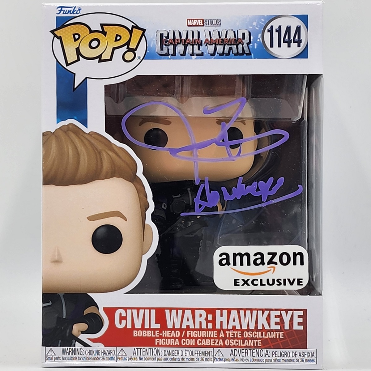 Jeremy Renner Autographed Funko (1144) w Hawkeye CN
