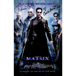 Laurence Fishburne, Carrie-Anne Moss, and Joe Pantoliano Signed Matrix Mini-Poster (11x17) in Black